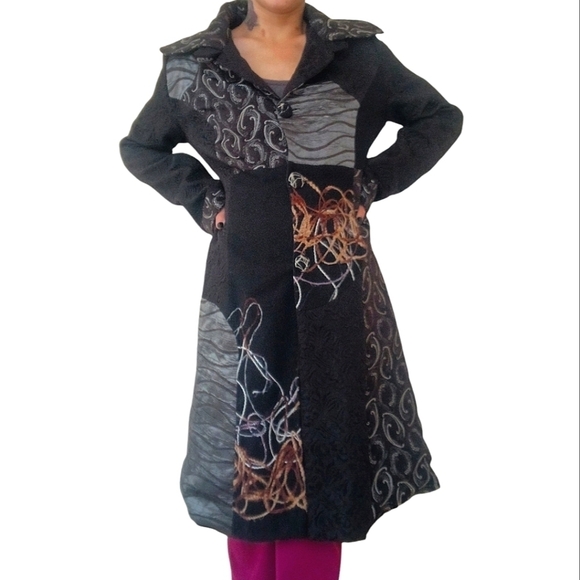 Vintage Papillon Overcoat Jacket Black Gray Orange Size Small Medium - Picture 3 of 7